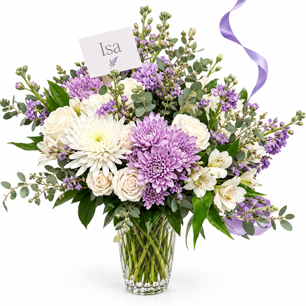 White floral arrangement – Lavender Dreams by Gris Glam