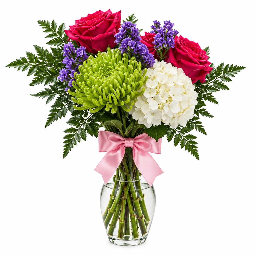 Mixed-color floral arrangement – Rose and Hydrangea Serenade by Gris Glam
