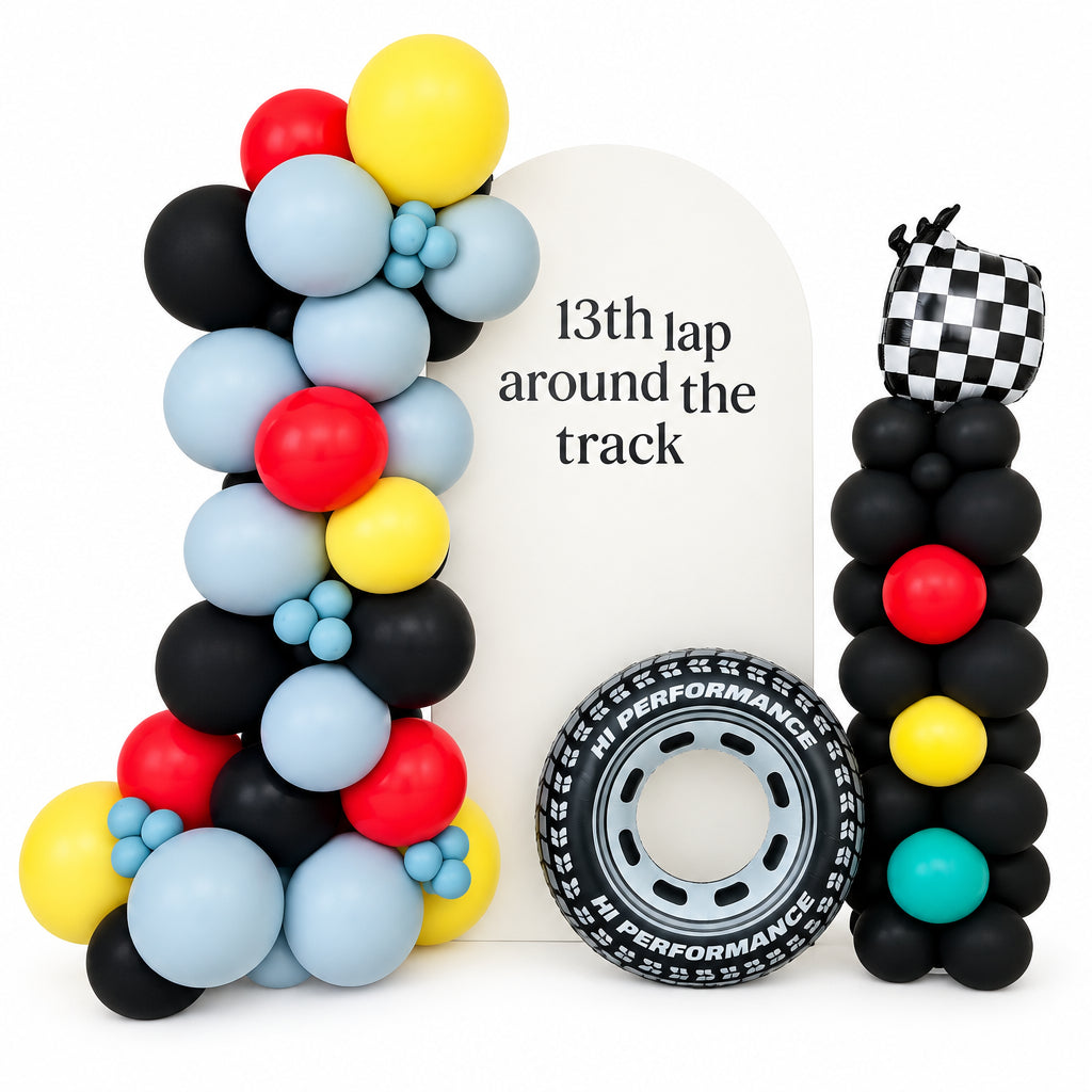 Checkered Flag Bash floral arrangement by Gris Glam