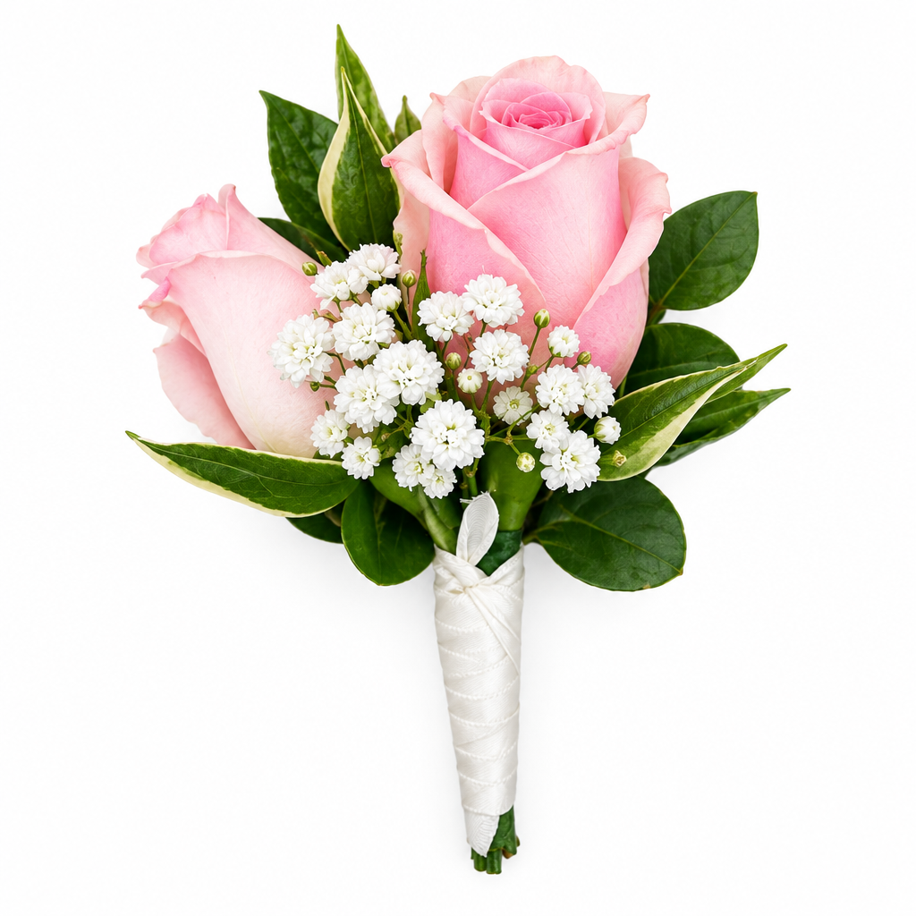 White floral arrangement – Classic Rose Boutonniere by Gris Glam
