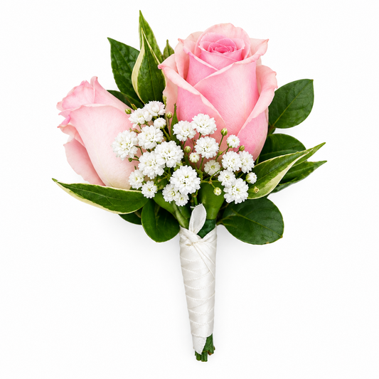 White floral arrangement – Classic Rose Boutonniere by Gris Glam