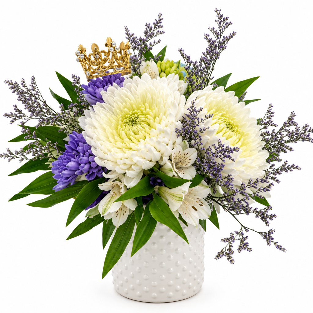 Purple floral arrangement – Frosted Bloom by Gris Glam