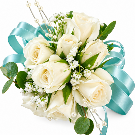 White corsage – Grand Wrist Corsage by Gris Glam