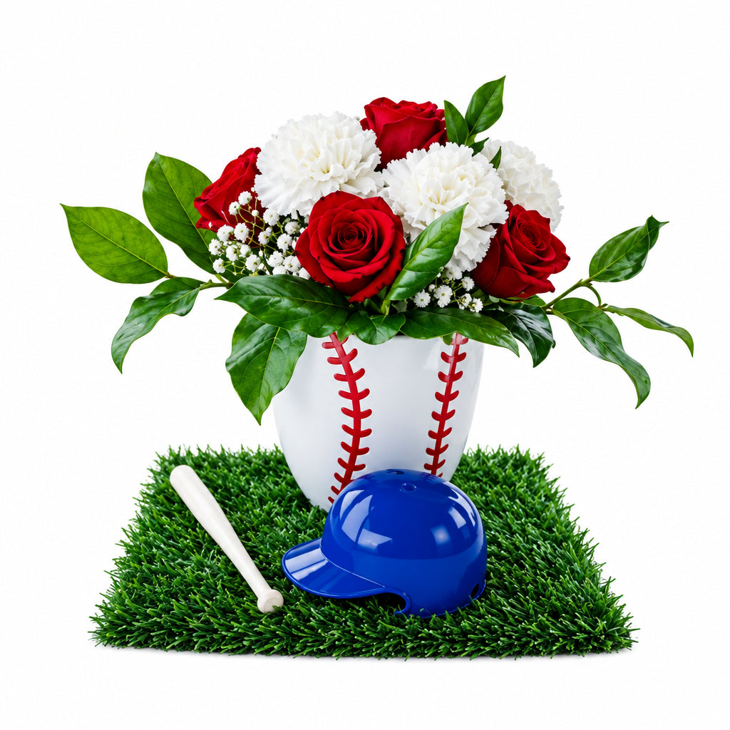 Red floral arrangement – Home Run Bouquet by Gris Glam