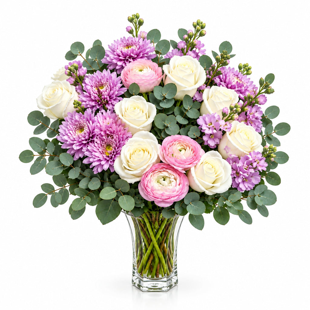 White floral arrangement – Lavender Grace by Gris Glam