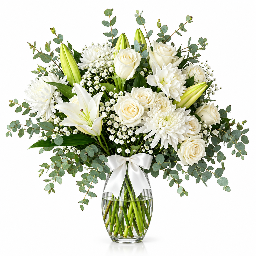 White floral arrangement – Peaceful Grace by Gris Glam