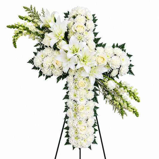 White floral arrangement – Peaceful Tribute by Gris Glam
