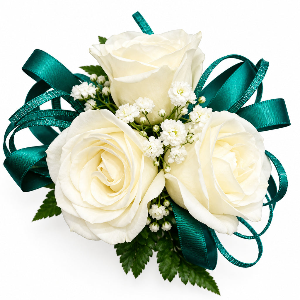 White corsage – Ribbon Accent Corsage by Gris Glam