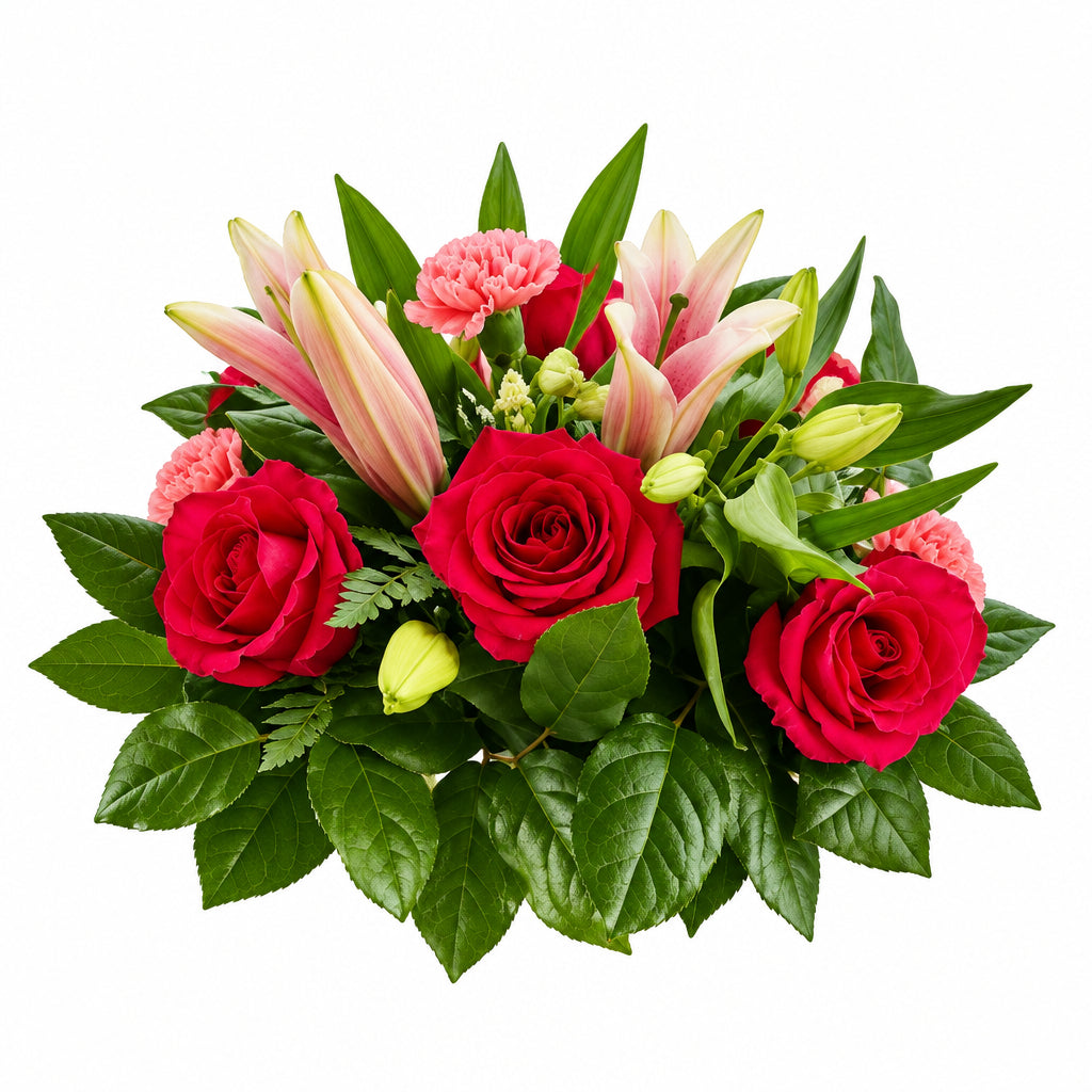 Green floral arrangement – Rose and Lily Bunch by Gris Glam