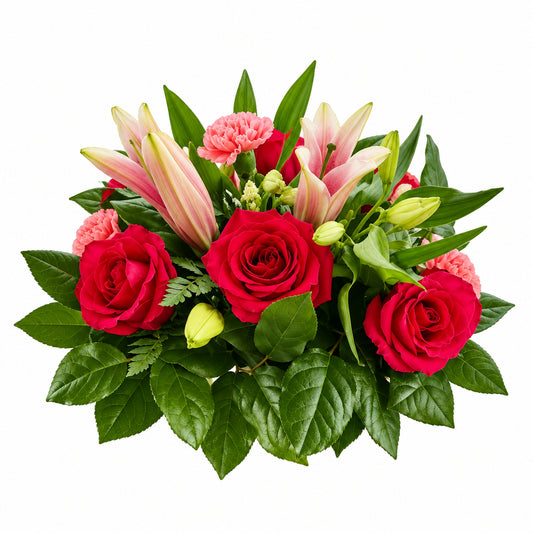 Green floral arrangement – Rose and Lily Bunch by Gris Glam