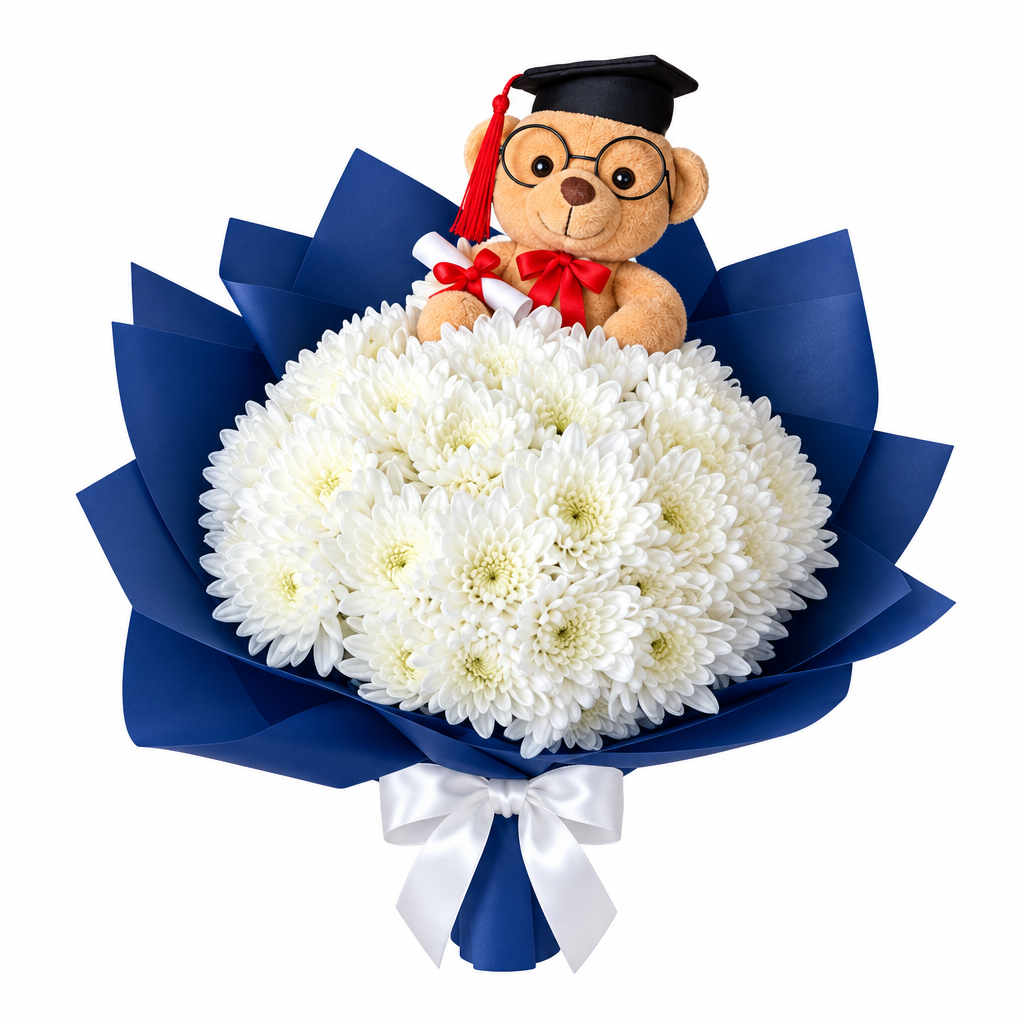 White floral arrangement – Top of the Class by Gris Glam